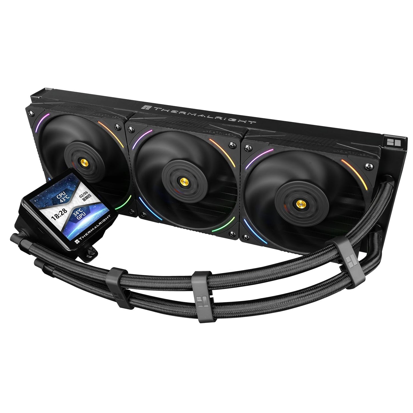 Thermalright Frozen Vision 360 ARGB Black V2 AIO CPU Water Cooler,360mm Liquid CPU Cooling,PWM Fans CPU Cooler for 2150RPM,2.88 inch IPS LCD Screen