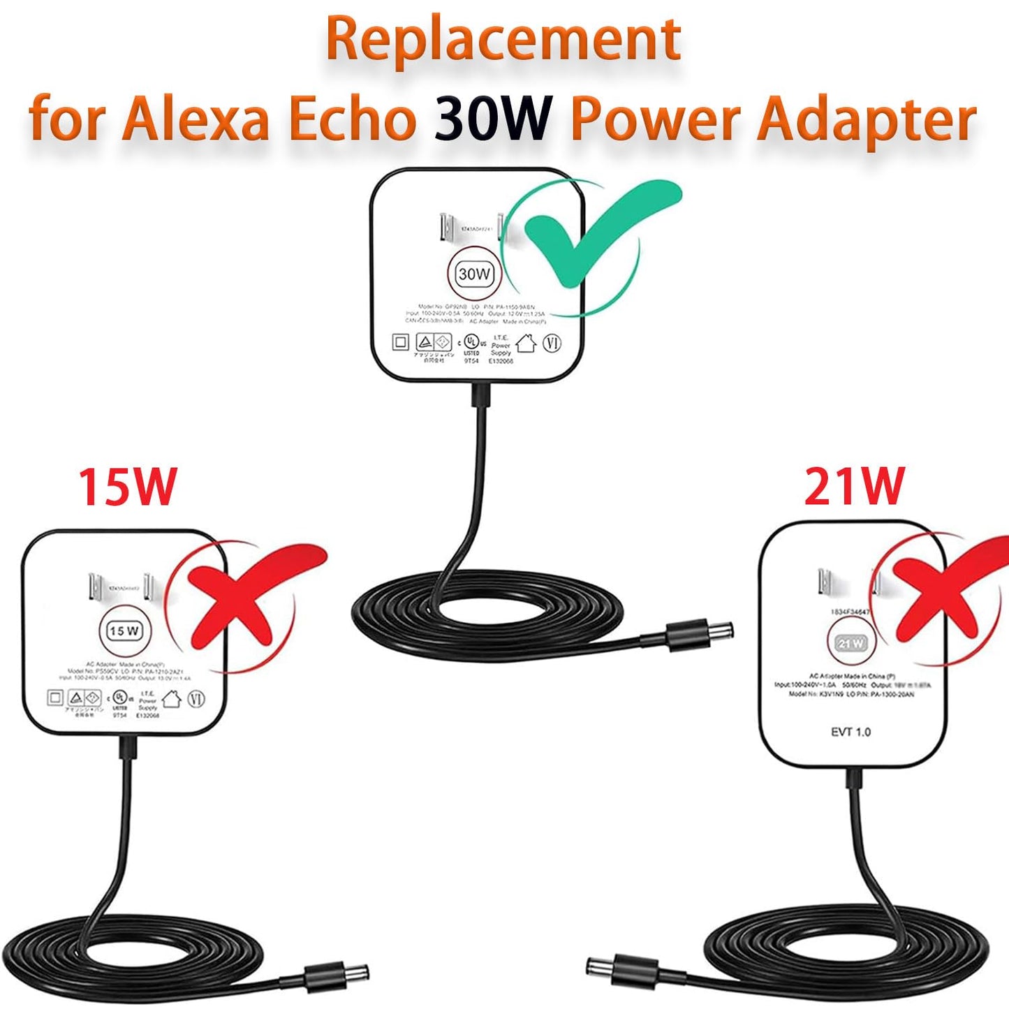 30W Power Cord Replacement for Echo Show 8 (1st 2nd 3rd 4th Gen), Show 10 (3rd Gen), Show 11/15/21, Echo 3rd 4th Generation Power Adapter, Alexa Wall…