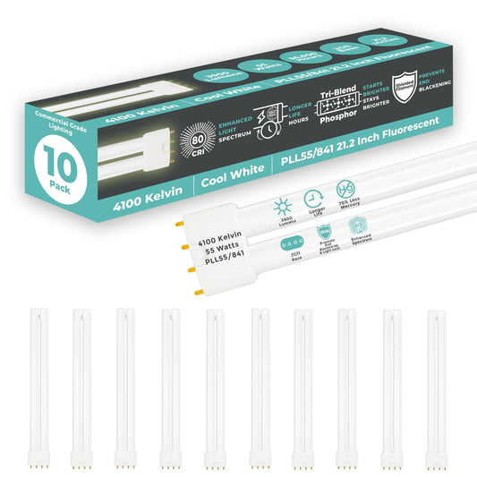 GoodBulb PLL55/841 | 55W 21.2" Twin Tube Compact Fluorescent Light Bulb | 4-pin 2G11 Base 4100K Cool White 3900 Lumen | 36000 Hour Long Life Biax |