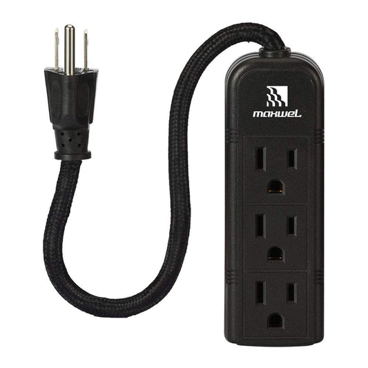 Power Strip Wall Mountable - ETL Listed 3 Grounded Outlets 10 Inch Braided Short Cord Black Mini Power Strips with No Surge Protector AC 13A 125V