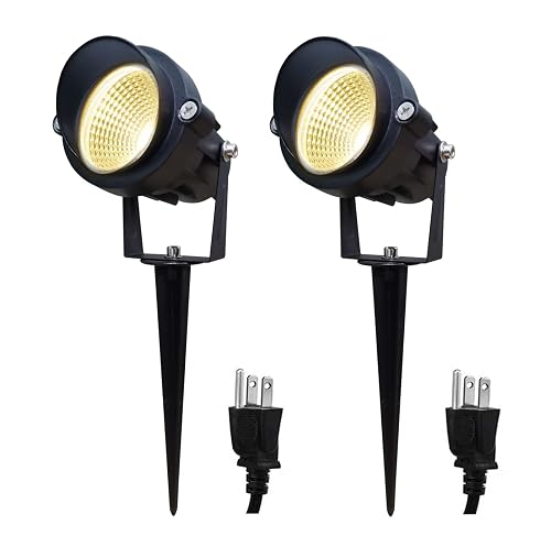 TOVEENEN LED Outdoor Landscape Spotlight 120V 12W Waterproof Spot Lights for Yard House Garden Christmas Lighting, 3000K Warm White, 2 Pack