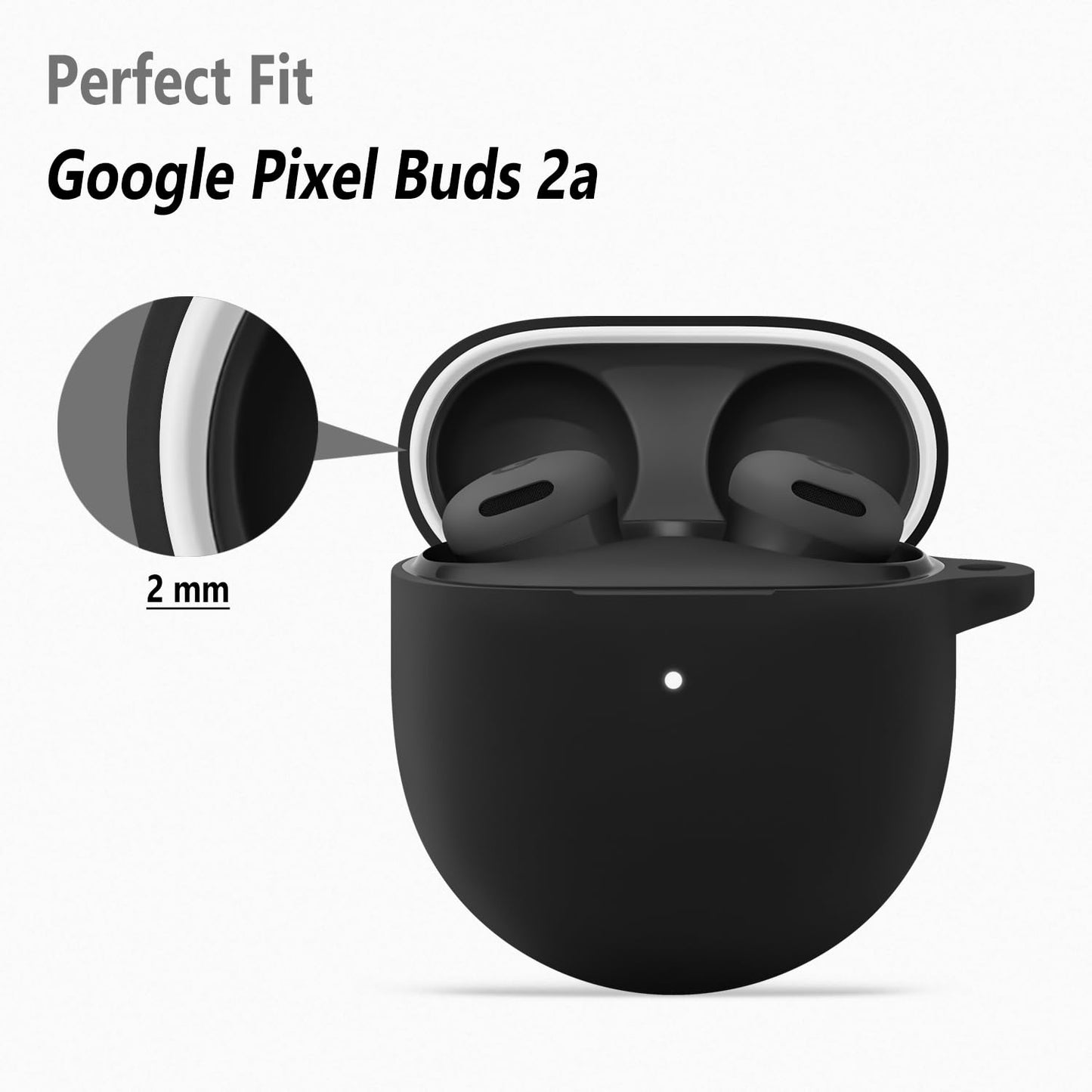Geiomoo Silicone Cover for Google Pixel Buds 2A Case, Soft Flexible Scratch Resistant Protective with Carabiner (Black)