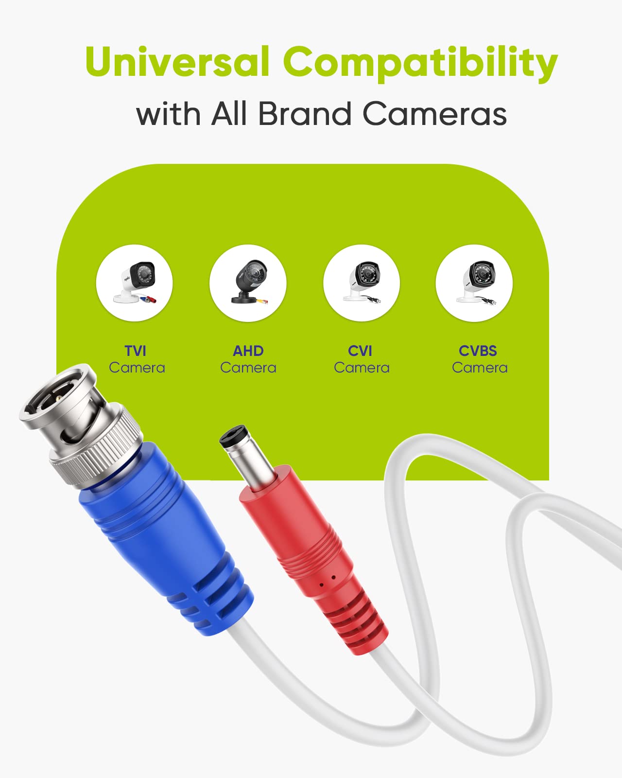 SANNCE 4-Pack 100ft BNC Video and Power Security Camera Cable with BNC Connectors and RCA Adapters for CCTV Camera System 100pcs Cable Clips Included