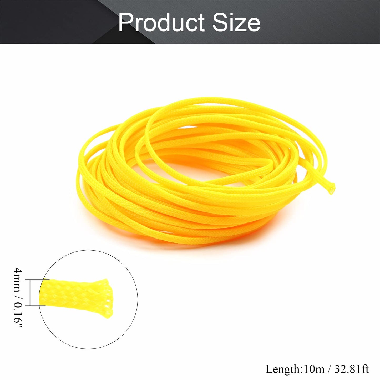Othmro Length 10m/32.8ft Width 4mm PET Expandable Braid Cable Sleeving Flexible Wire Mesh Sleeve Yellow