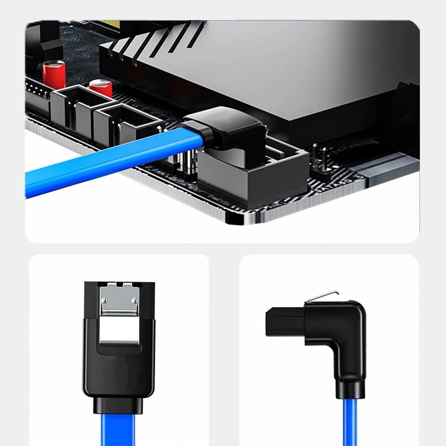 DCNETWORK SATA Cable III, 3 Pack SATA Cable III 6Gbps 90 Degree Right Angle with Locking Latch 18 Inch for SATA HDD, SSD, CD Driver, CD Writer