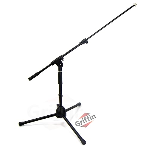 GRIFFIN Short Boom Mic Stand (Low Profile-X Series) - Tripod Mount for Kick Drum, Guitar Amps, Studio Desks, Singing & Home Recording Use