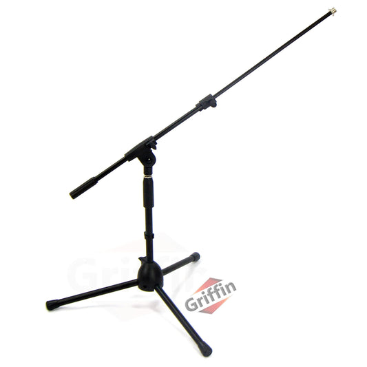 GRIFFIN Short Boom Mic Stand (Low Profile-X Series) - Tripod Mount for Kick Drum, Guitar Amps, Studio Desks, Singing & Home Recording Use