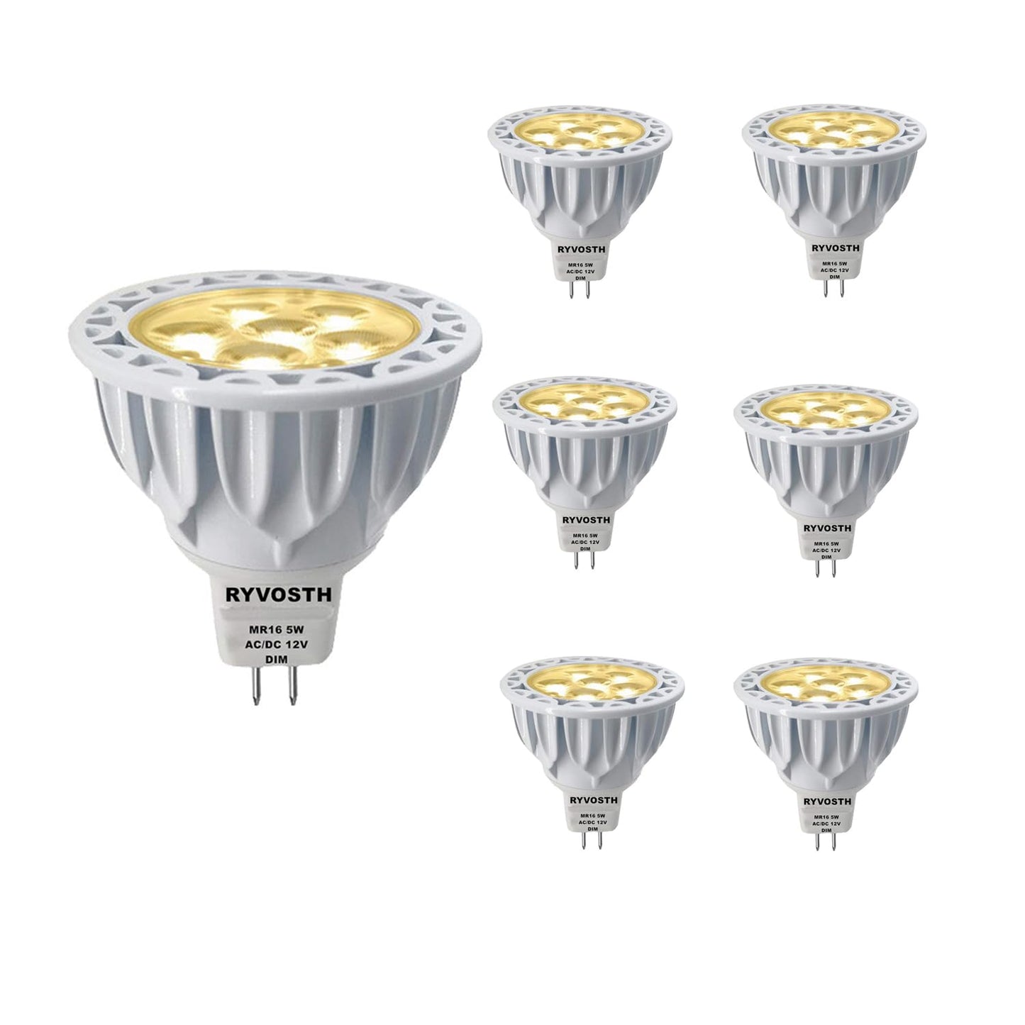 RYVOSTH 6-Pack MR16 Led Bulbs 5.5W Replace 35W 50W Halogen Equivalent,3000K Soft Warm White,12V Low Voltage MR16 GU5.3 Bulb Spotlights for Outdoor