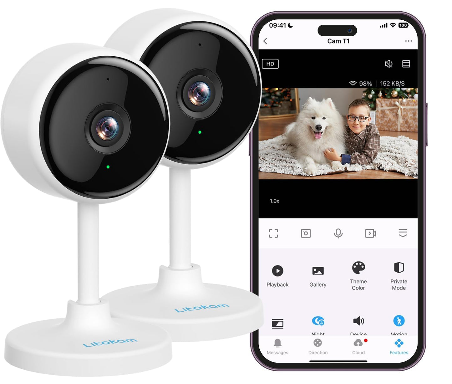 litokam Indoor Cameras for Home Security with Night Vision, Pet Camera with Phone App, WiFi Home Security Camara, Baby Monitor Work with Alexa, Motion