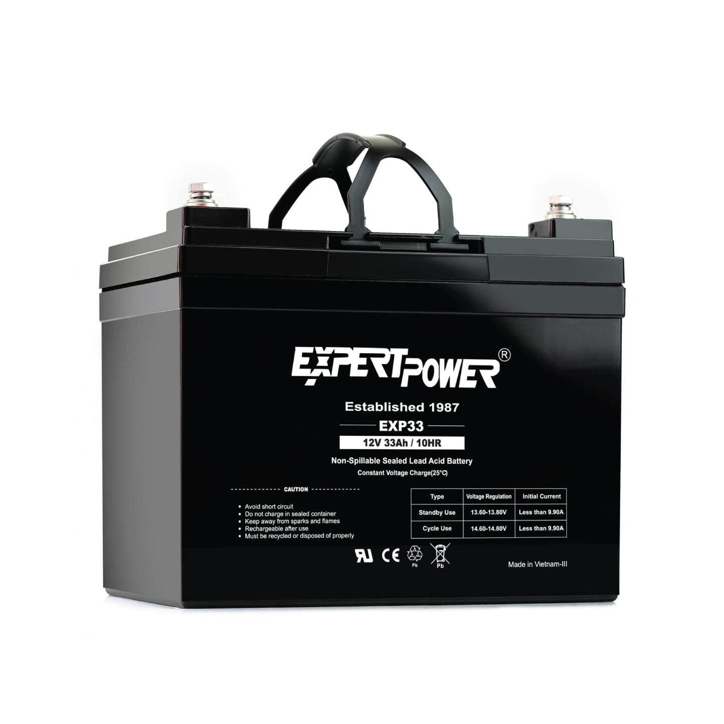 ExpertPower EXP33-12V 33Ah SLA AGM Battery for Solar Energy Storage, UPS, Trailer, Security System, Mobility Scooter, Small Marine Battery Backup…