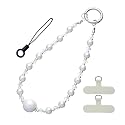 NUANJUYU Sparkling Beads Phone Lanyard Wrist Strap - Multi-Use Anti-Drop Safety Strap with 2 Tether Tabs & Mini Cord - Handmade Gift for Women (White)