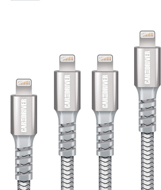 Car and Driver Nylon Braided MFi-Certified Lightning Cable [4-Pack] for Apple iPhone Chargers, 12/12 Pro/Max/Mini/11/XR/XS/Max/8/7/6 S Plus iPad Pro…