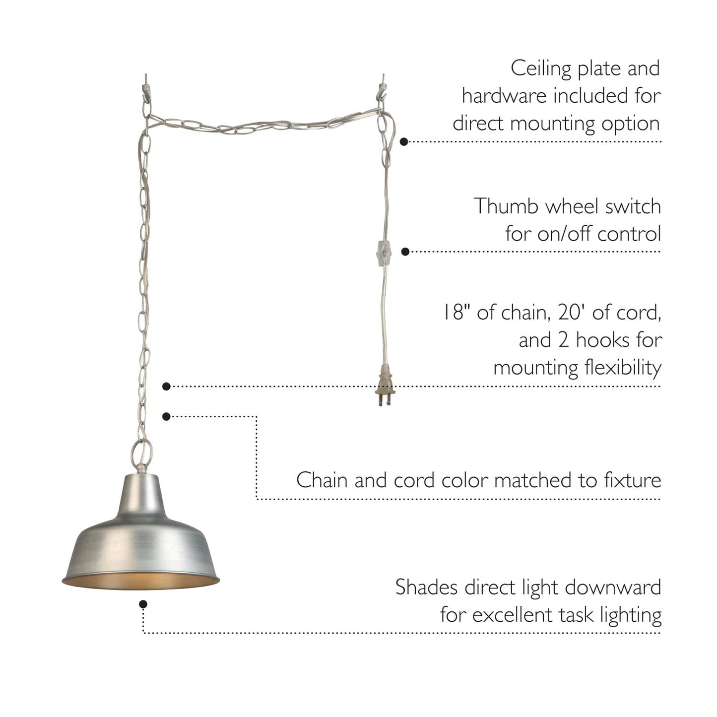 Mason Pendant Light Fixtures - Adjustable Hanging Lights for Kitchen Island, Dining Room - 10-Inch Farmhouse Light Fixtures with Metal Shade, Painted