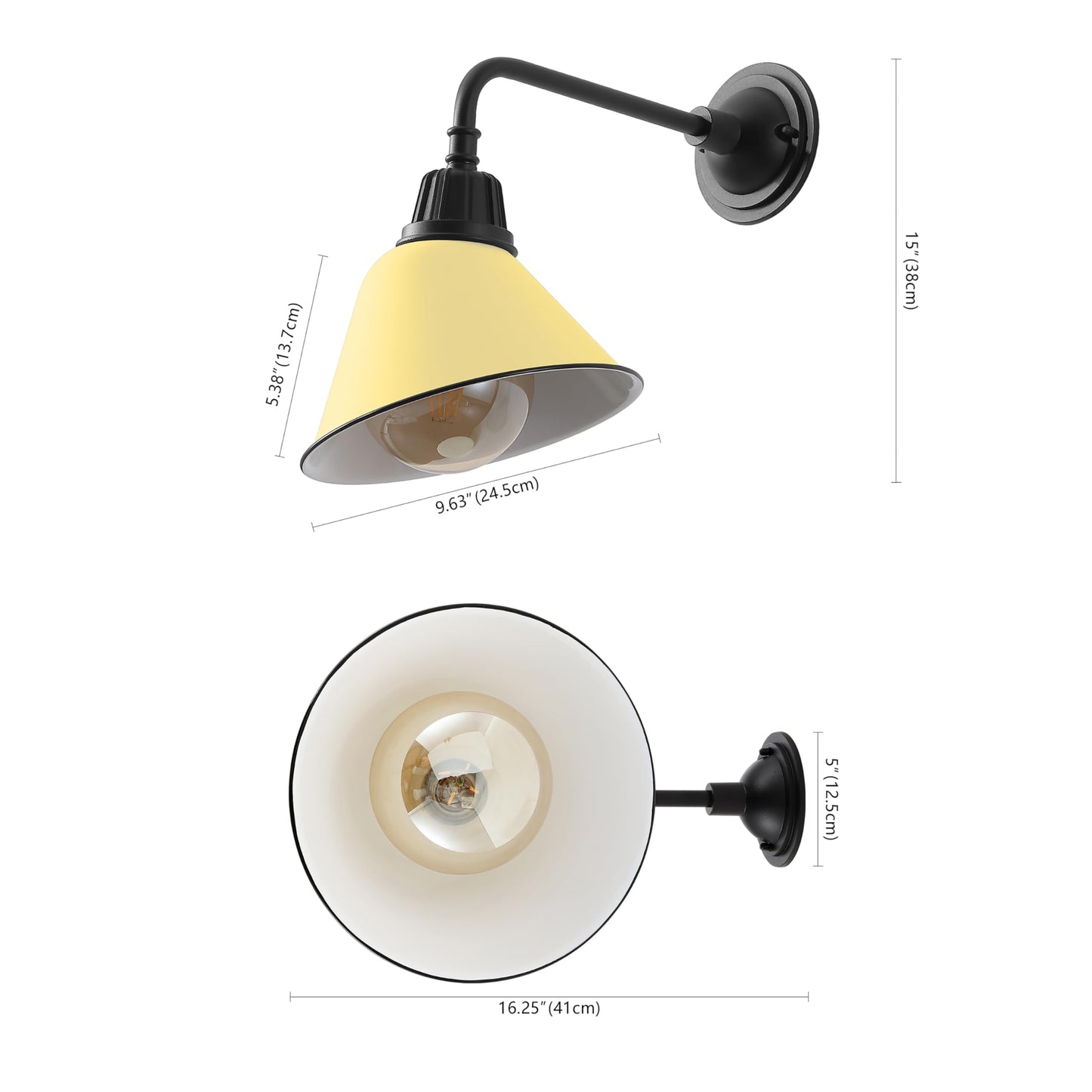 JONATHAN Y 9.63" Matte Yellow/Black 1-Light Farmhouse Outdoor Sconce, Industrial LED Wall Light, Gooseneck Arm Barn Lamp with Metal Bell Shade