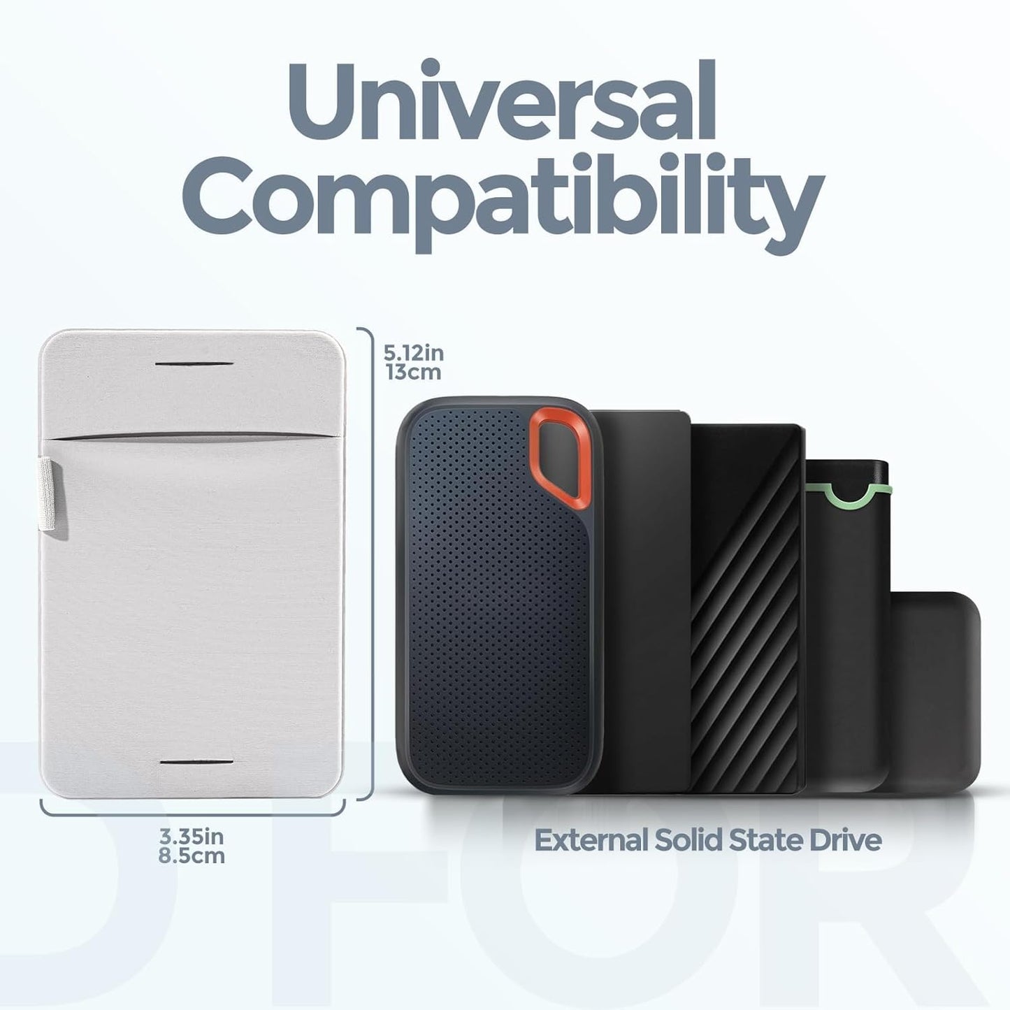 Adhesive Portable Hard Drive Sleeve & Carrying Case for Laptop External SSD Solid State Drive 2 Pack, Reusable Stick-On Storage Pouch with Secure Flap