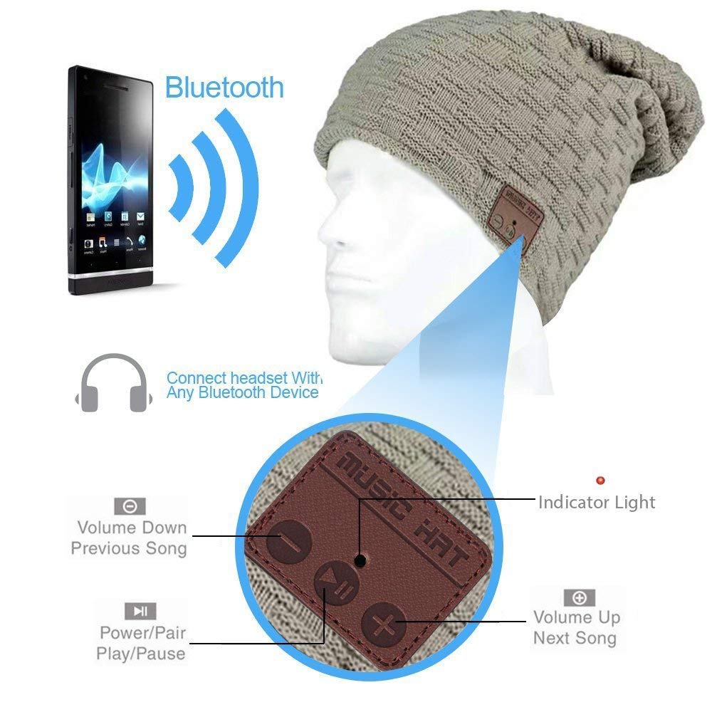 BearsFire Wireless Music Beanie Hat with Bluetooth Headphones Earphone Speaker Winter Warm Knit Hats Skull Cap for Men Women