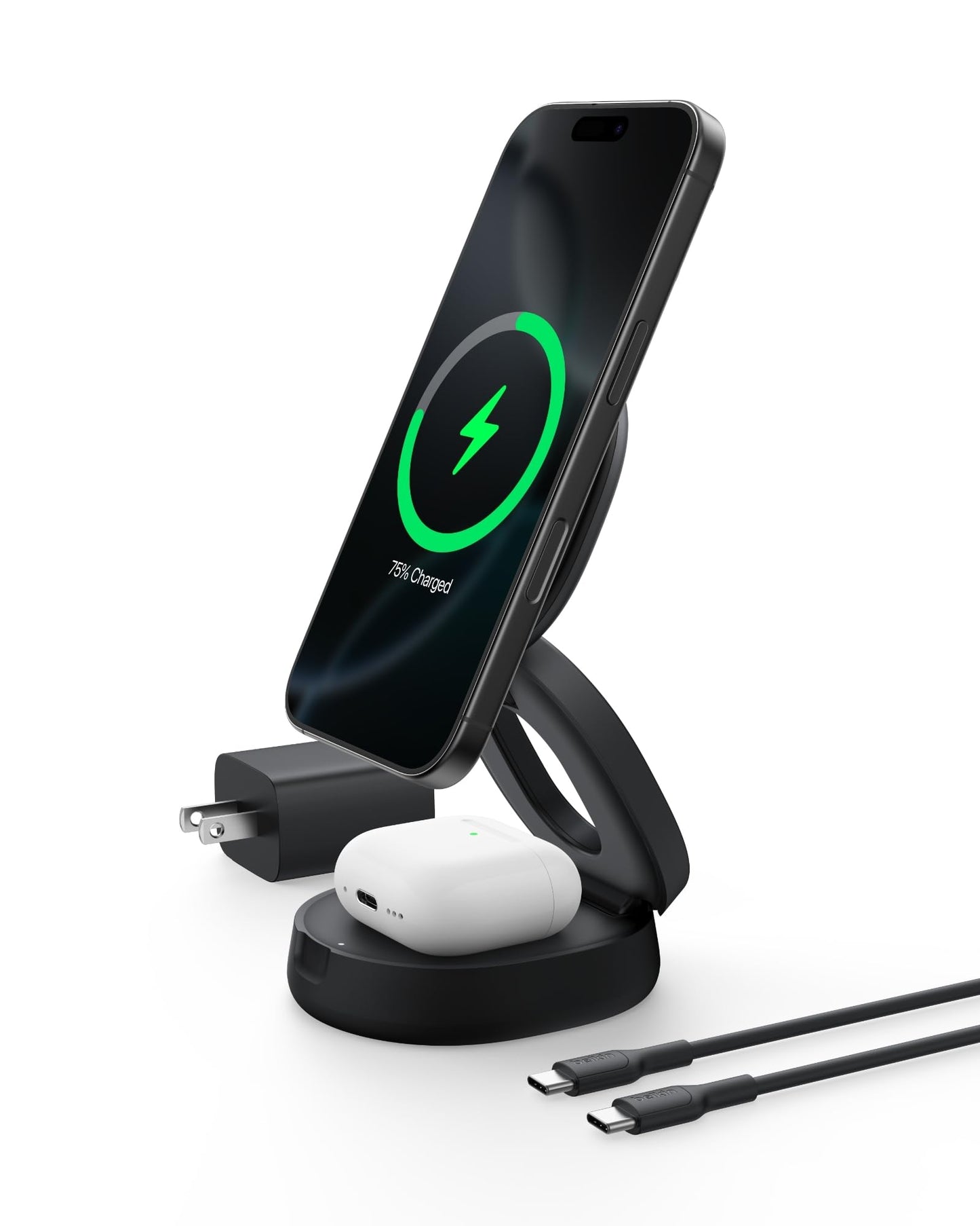 Belkin MagSafe Charger Compatible, 2-in-1 Qi2 Wireless Charging Station 15W, Convertible Charger for iPhone 17, Apple Watch, AirPods, Pixel 10