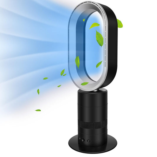 HealSmart Portable Bladeless Tower Fan, 10 Speeds Settings, 10-Hour Timing Closure, Low Noise, Lightweight, 24 Inches, Black