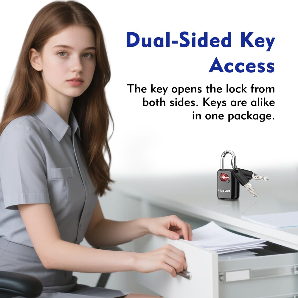 SURE LOCK TSA Approved Luggage Locks – Keyed Alike 2 Pack, Compact Zinc Alloy Travel Padlocks with Steel Shackle for Suitcase & Gym Locker