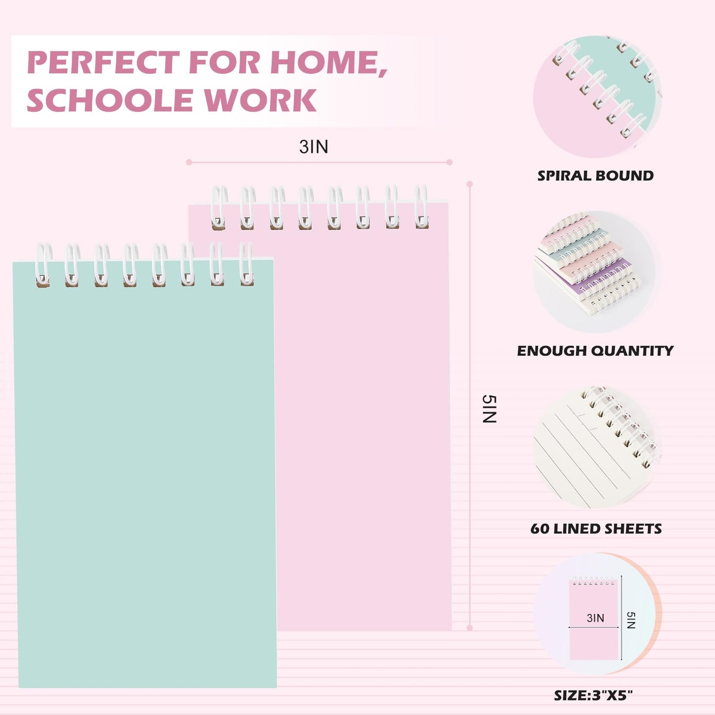 Ddaowanx Mini Notebooks Bulk,3x5 Pocket Spiral Notepads With Lined Pages