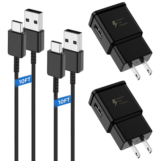 10FT Cable, Type C Charger Fast Charging, USB C Android Phone Wall Charger Block & Charge Cord, for Samsung Galaxy S25/S24/S23/S22/S21/S20/S10