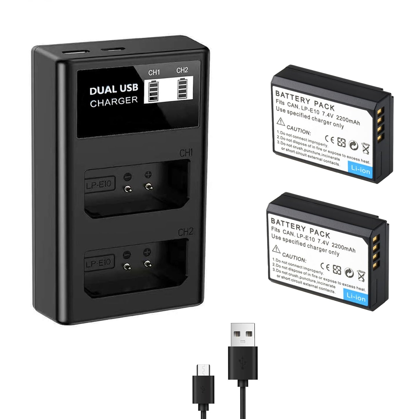 Focruzom LP-E10 Replacement Battery and USB Dual Charger for EOS Rebel T7 T6 T5 T3 T100, EOS 2000D, 3000D, 4000D, 1200D 1100D 1300D 1500D, KISS X50