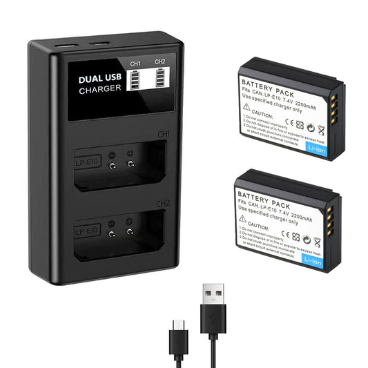 Focruzom LP-E10 Replacement Battery and USB Dual Charger for EOS Rebel T7 T6 T5 T3 T100, EOS 2000D, 3000D, 4000D, 1200D 1100D 1300D 1500D, KISS X50