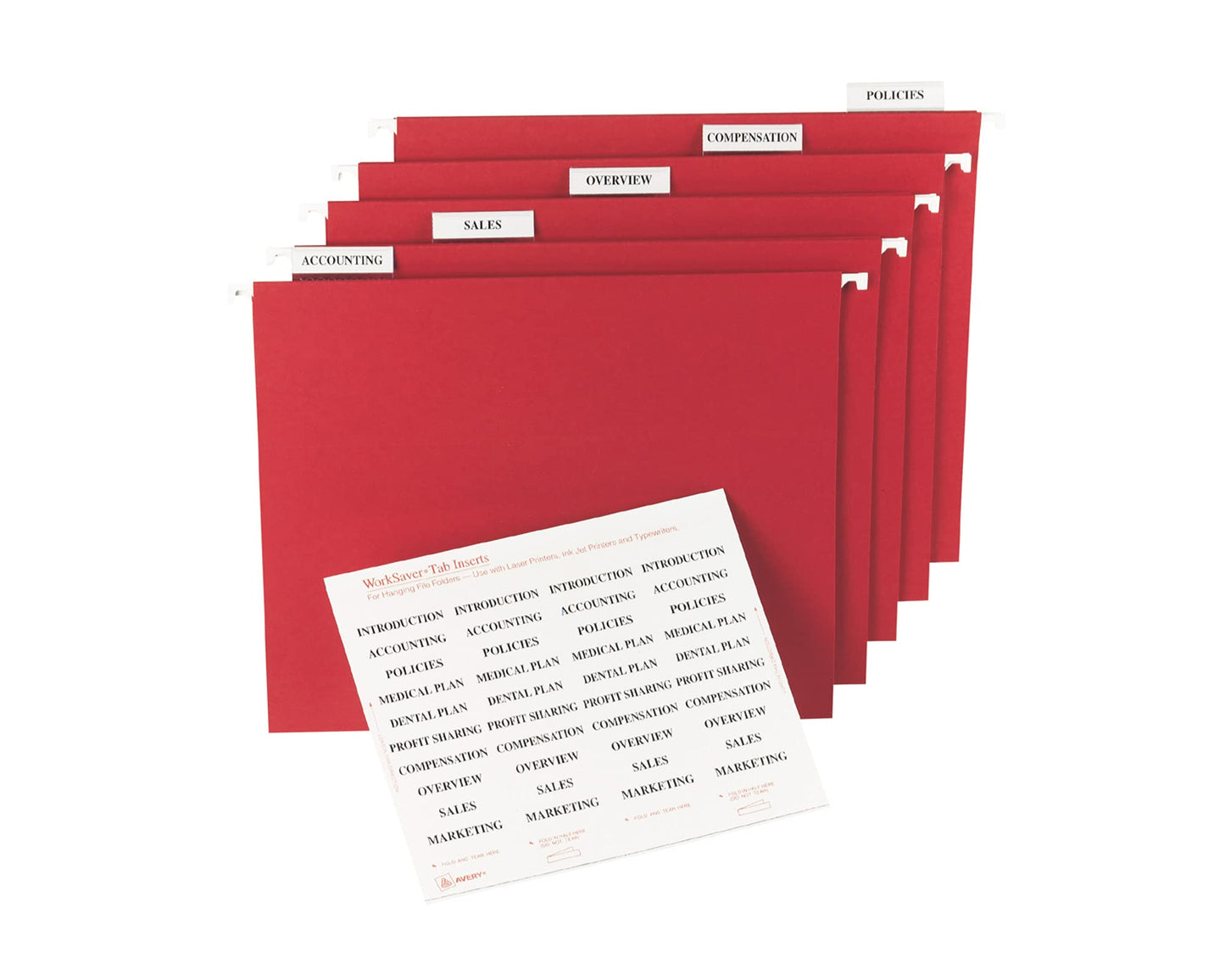 Avery® Printable Tab Inserts for Hanging File Folders, 1/2" x 2", 1/5 Cut, White, 100 Index Tab Inserts (11136)