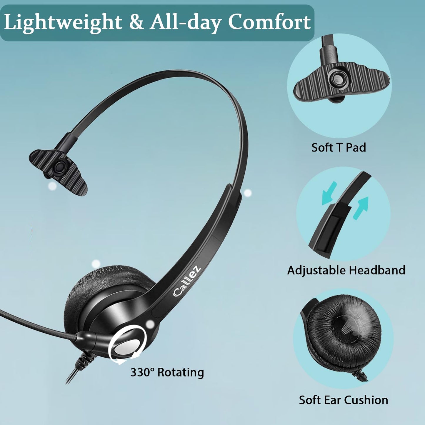 Phone Headset with Microphone Noise Cancelling & Volume Controls, 2.5mm Office Telephone Headphone for VTech Panasonic KX-TGE633M TGF352N Cisco