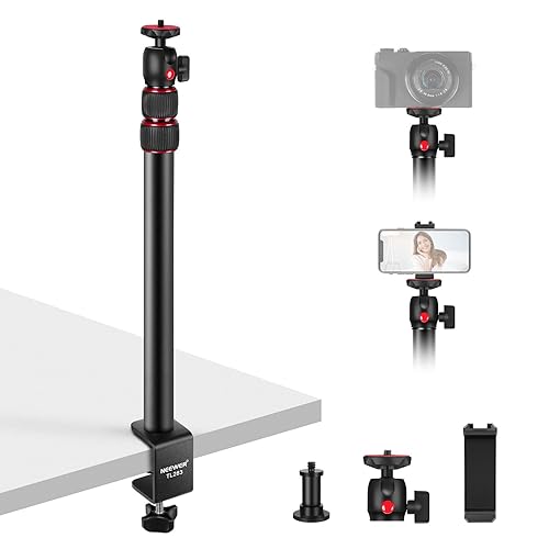 NEEWER Camera Desk Mount with Phone Holder & 360° Ball Head, 17"-40"/43-102cm Telescopic C Clamp Table Light Stand 1/4"Screw, Desktop Stand 6.6lb/3kg