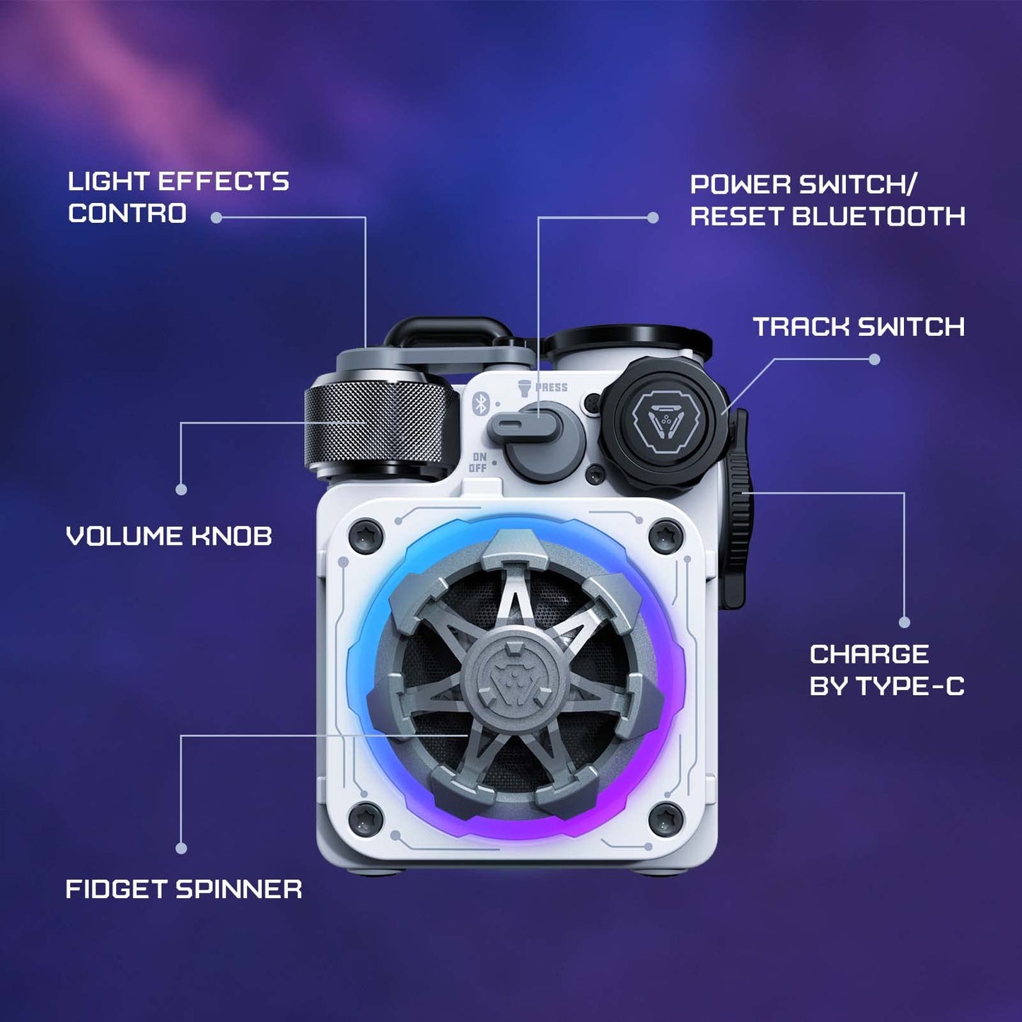 Muzen Cyber Cube-Pro Bluetooth Speaker, Bluetooth 5.0, Portable Speaker with Fidget Spinner, Crystal Clear Sound with RGB Led Light Wireless Speaker