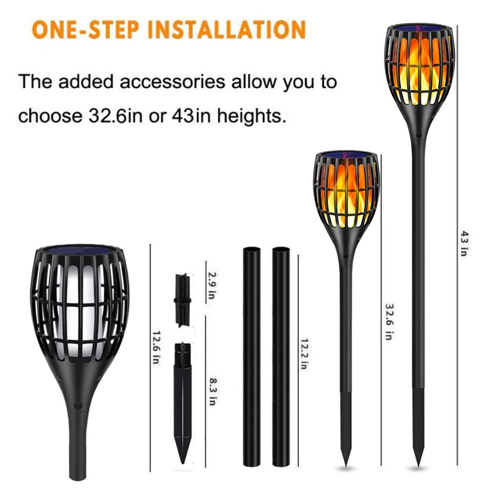 Ollivage Solar Lights Outdoor, 43" Flickering Flames Torch Light Solar Garden Lights Waterproof Landscape Lighting Dusk to Dawn Auto On/Off Security