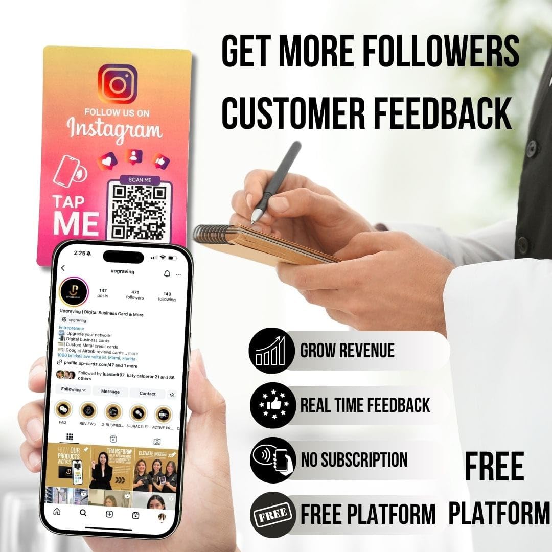 Reusable Followers Tap Sticker for Instagram with QR & NFC Tap - Compatible with iPhone and Android - Follow us on Instagram - Powered by Upgraving (2