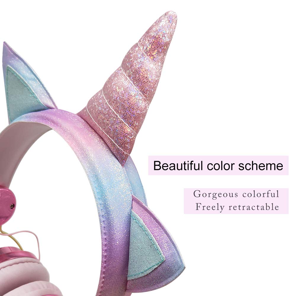 SAYESON Unicorn Kids Headphones, Wired Over Ear Headphones with Adjustable Headband, 3.5mm Jack and Tangle-Free Cord, Cute Girl Headsets for School…