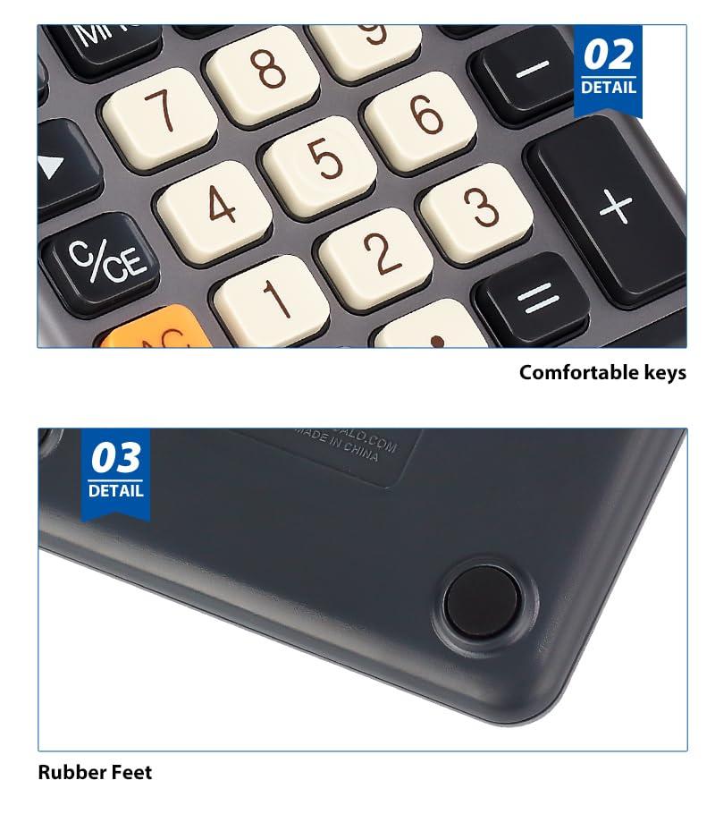 Pendancy Office Small Calculator Desktop with Tax+/- for Tax Calculation, 12 Digit Large LCD Display, Solar Battery Power, Durable Portable Design