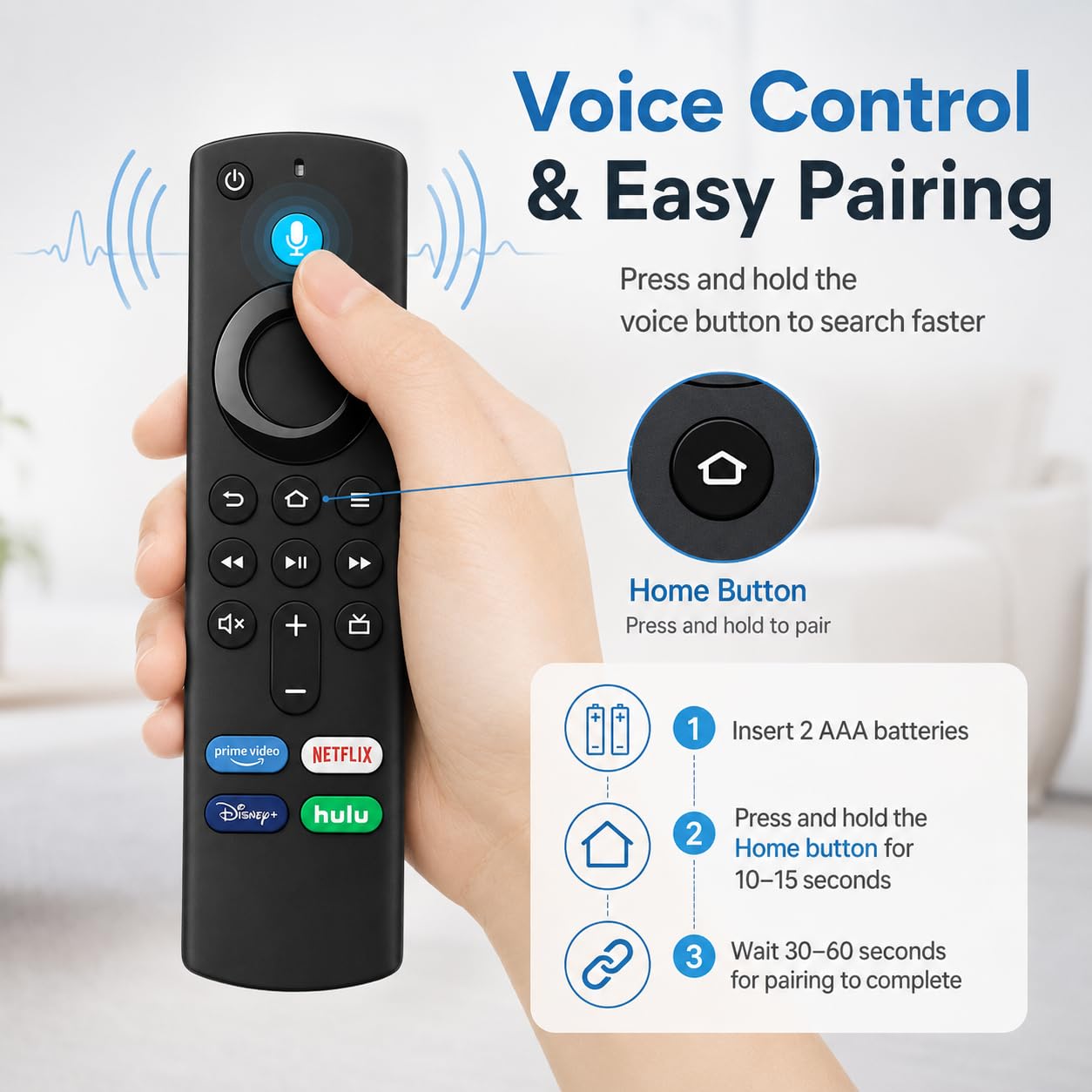Upgrade Voice Remote Replacement Stick TV 3rd Gen L5B83G, Compatible for 2nd/ 3rd Gen Smart TVs Stick, Fit for TVs Cube 1st Gen/Later, Stick Lite/4K