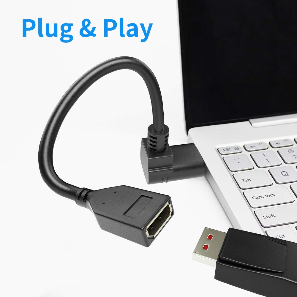 ALYYDBG 8K@60Hz 90 Degree Displayport 1.4 Extension Cable, Male to Female Right Angle DP 1.4 Cord Support 8k@60Hz, 4K@144hz 0.3M/1FT