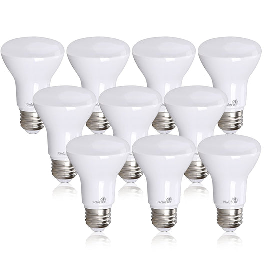 Bioluz LED BR20 LED Light Bulbs 10-Pack, 6W = 50W Replacement, 5000K Daylight LED Light Bulbs, 540 Lumens, 90 CRI, Dimmable, UL-Listed for Dimmable