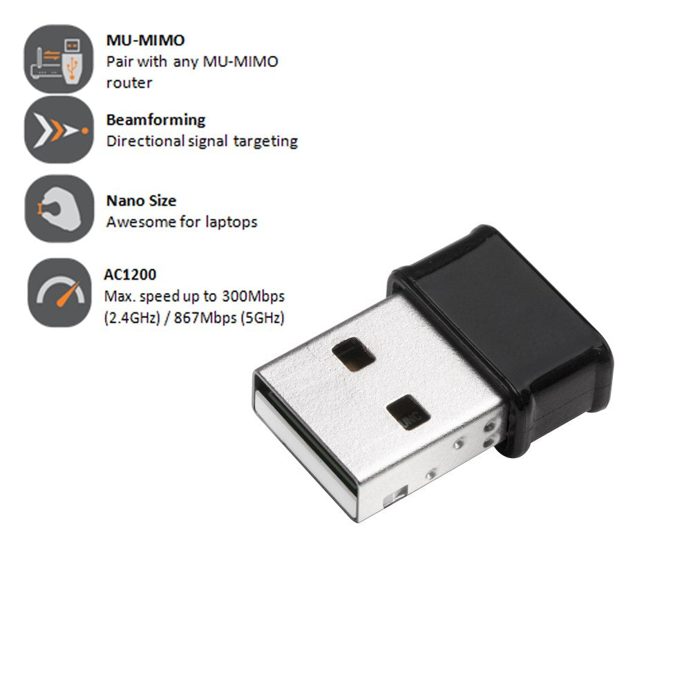 Edimax Wi-Fi 5 Nano 802.11ac AC1200 Dual-Band Adapter for PC, Wireless AC USB Adapter Dongle, Up to 867Mbps (5GHz) / 300Mbps (2.4GHz) Fast Transfer