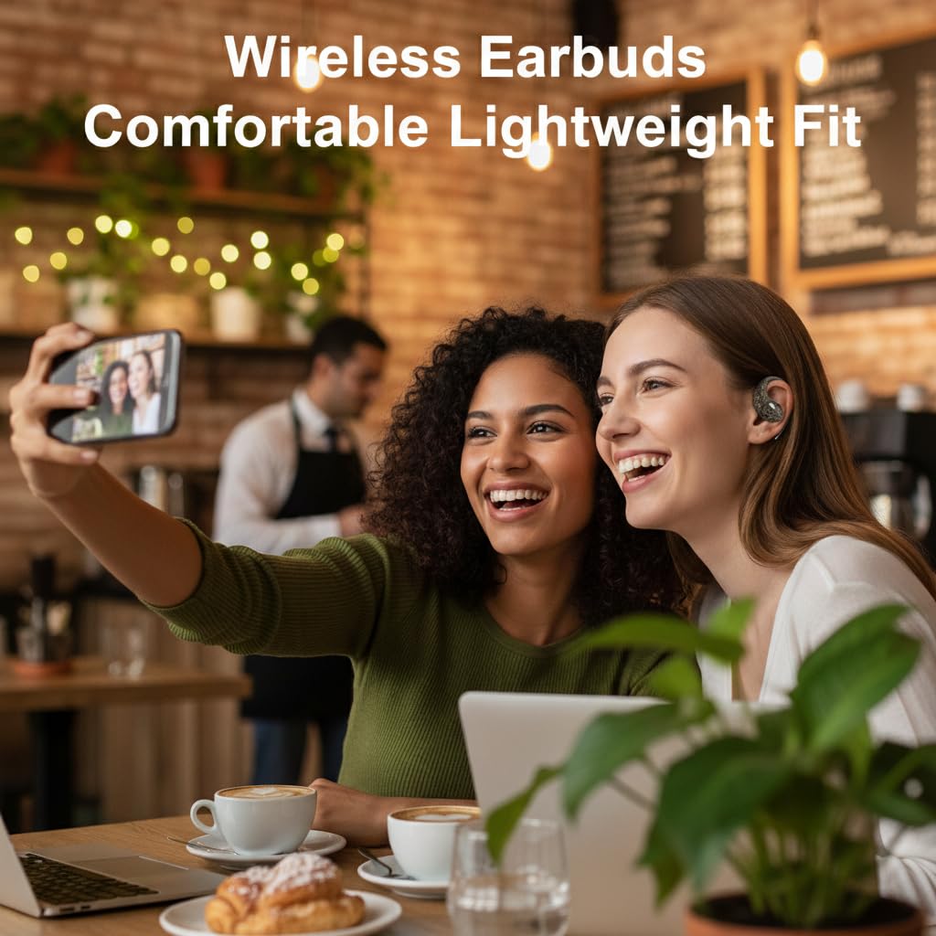 BEVCEFCC Wireless Earbuds with Ear Hooks, 36H Playtime Open Ear Bluetooth Headphones for Running & Workouts, Touch Control, Comfortable Lightweight…