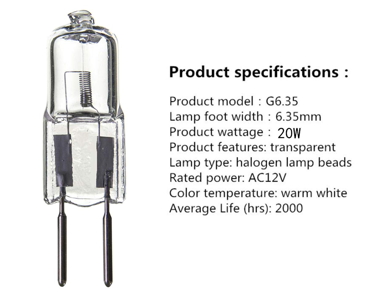 GY6.35 Halogen Bulbs 20W G6.35 20 Watt 12V Halogen Lamps 12 Volt JC Type Halogen Light Bulb,G6.35 GY6.35 Bi-Pin Base,Clear Glass Lens,Warm White
