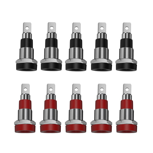 Borsuer Banana Jack, 10Pcs Female Banana Plug Connectors Brass Soldering or Crimping Type Banana Plug Adapters Panel Mount Binding Post for DIY Test
