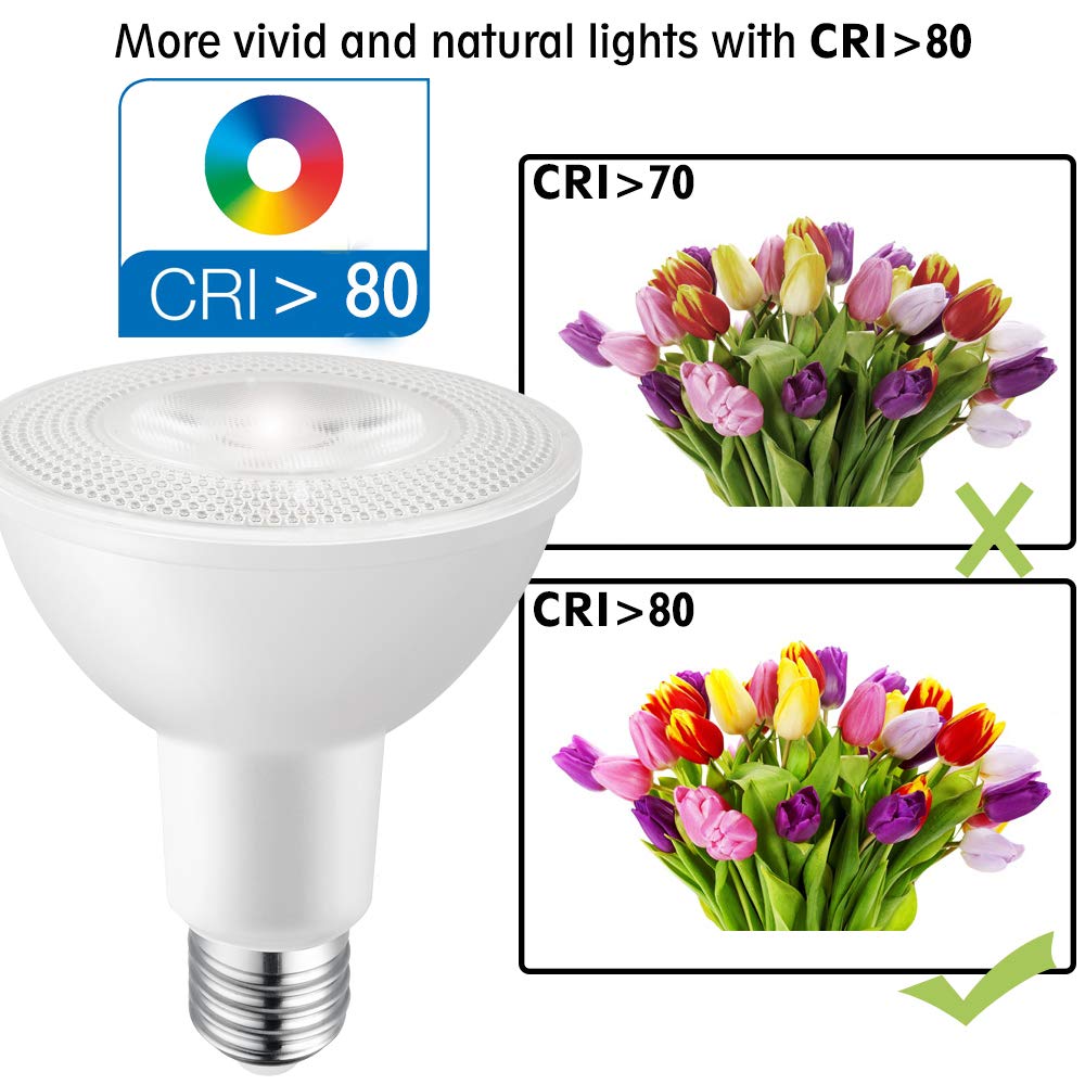 KENESCALR PAR30 LED Long Neck Flood Light Bulbs, 5000K Daylight White Dimmable Spotlight, 12W=75W Halogen, 1200LM E26 Base 40 Degree, Indoor/Outdoor