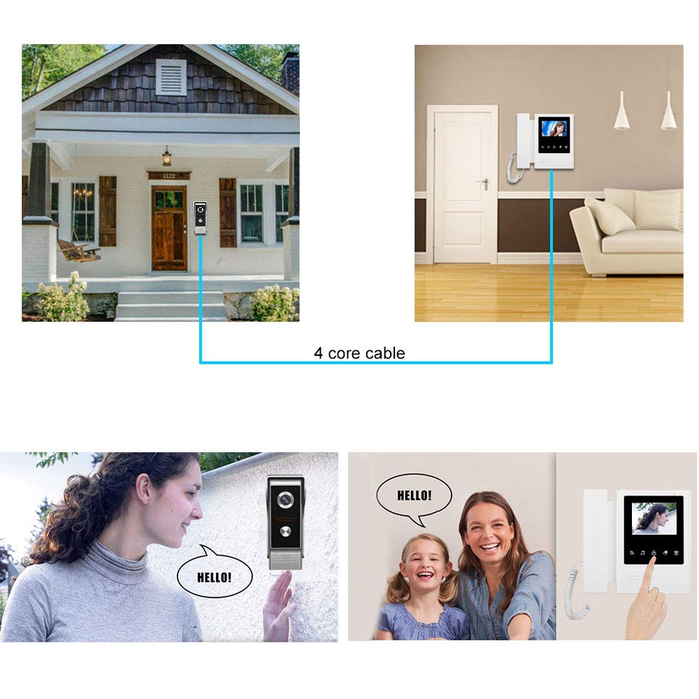 AMOCAM Video Door Phone System, 4.3 Inches Touch Monitor Wired Video Intercom Doorbell Kits, IR Night Vision Camera Door Intercom, Doorphone Telephone