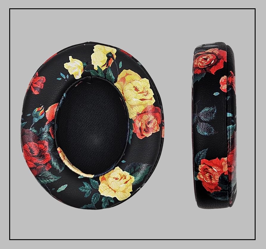 Replacement Ear Cushion Pads Cover Compatible with Beats Studio 2.0 and Studio 3.0 Over Ear Headphones only by Dr.DRE-1 Pair(Floral Black)