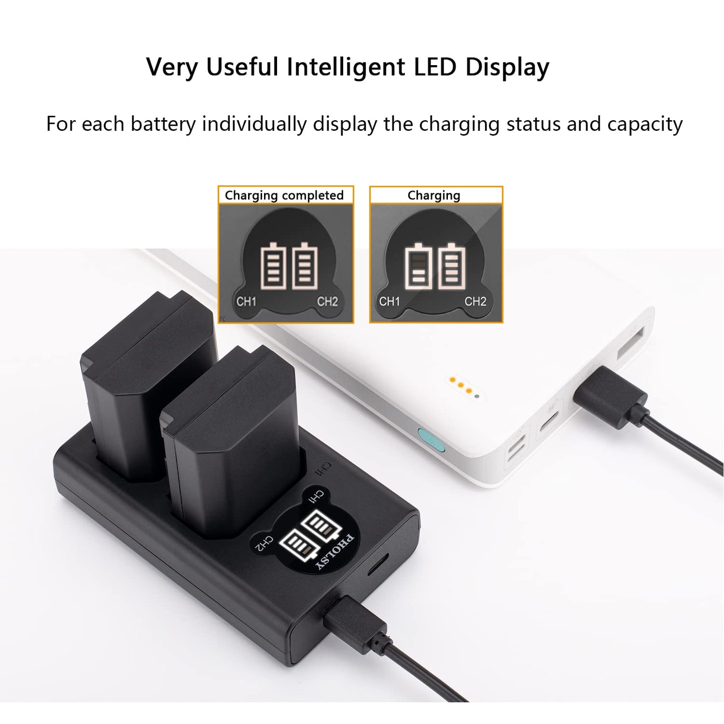 NP FZ100 PHOLSY 2-Pack 2280mAh NP-FZ100 Camera Battery NP-FZ100 Battery Charger/BC-QZ1 USB Charger Compatible with Sony ILCE-a1 a9M2 a9 a7SM3 a7RM4A