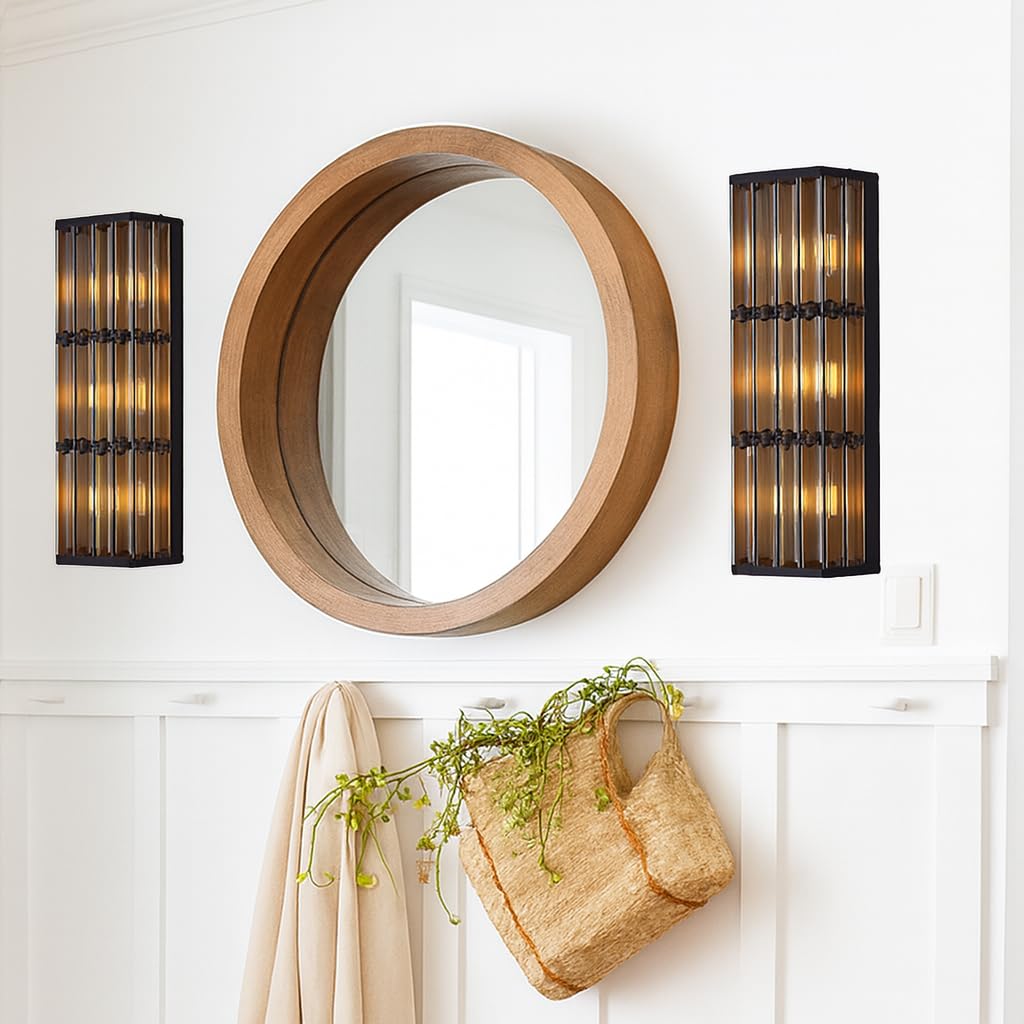 RONGHUAFUGUI Rustic Black Wall Sconce with Glass Vintage Antique Wall Light Fixture Retro Farmhouse Mid Centry Wall Sconce for Bedroom, Living Room