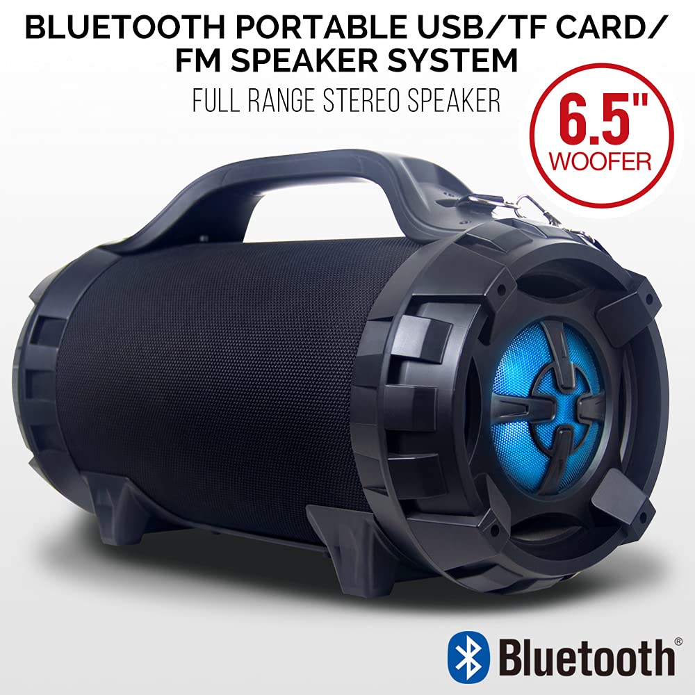 NEM Wireless Portable Boom Box Stereo High Performance Bluetooth Speaker Mobi7e, NFC, USB Recording, Rechargeable Battery, LED Lights, AUX Input, FM