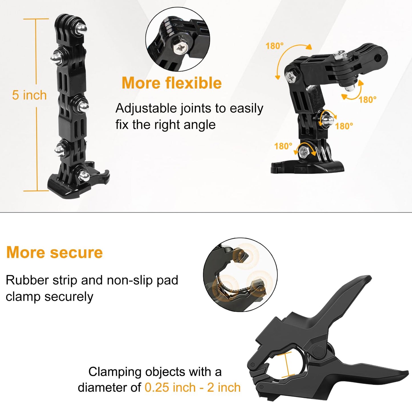 Jaws Flex Clamp Mount Adjustable Camera Clip Mount Fence Mounts for DJI Osmo Pocket 3 2 Action 5 4 3, for GoPro Hero 13, 12, 11, 10, 9, 8, 7, 6, 5, 4