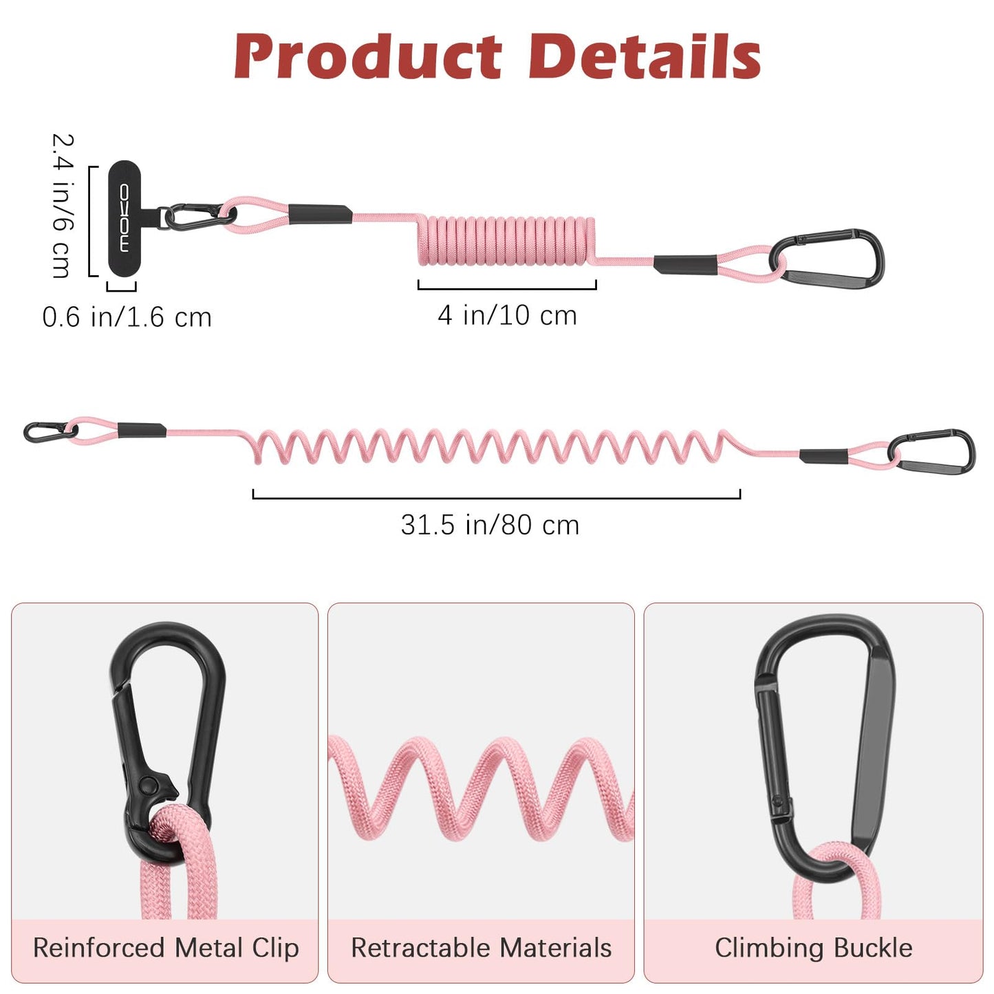 MoKo Anti-Theft Phone Tether Leash Harness, Retractable Phone Lanyard Strap with Carabiner Clip for Outdoor Hiking Skiing Fishing Kayaking, Fits